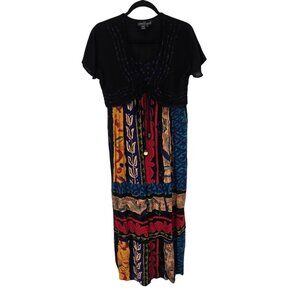 Carole little Petites 8 aztec 80s abstract vintage Rayon maxi dress made in USA